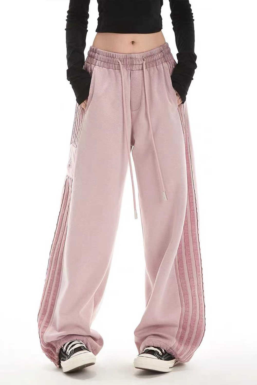 Retro high street striped loose casual straight wide leg pants