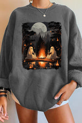 Retro Ghost Book Reading Camping Gothic Halloween Teachers Sweatshirt For Women