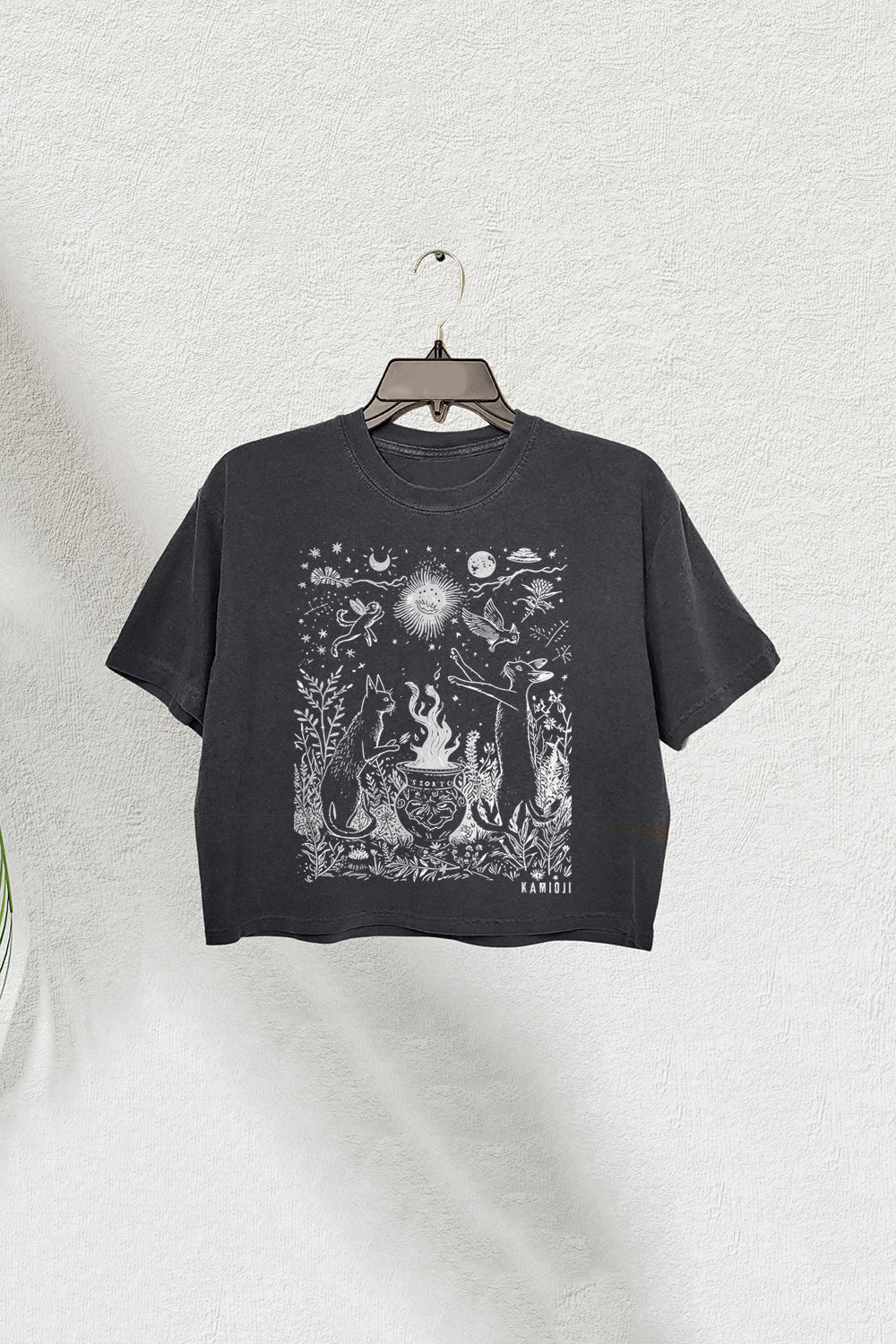 Celestial Cat Witch Dark Cottagecore Weirdcore Crop Tee For Women