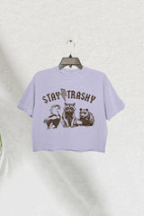 Funny Stay Trashy Raccoons Opossums Squad Team Crop Tee For Women