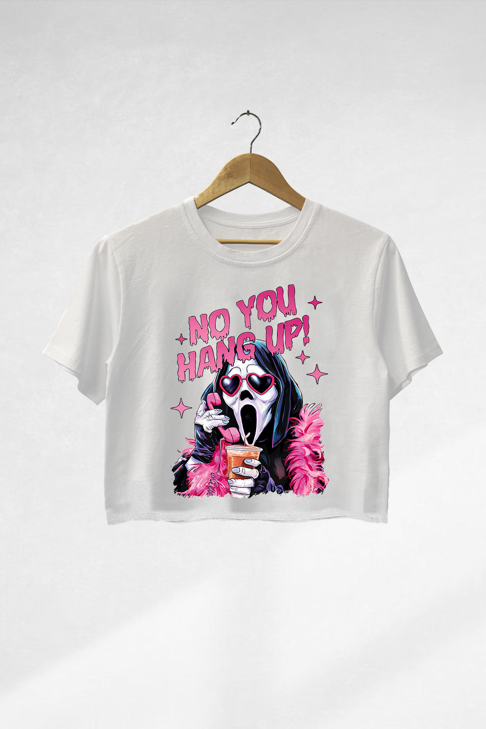 No You Hang Up Horror Halloween Crop Tee For Women