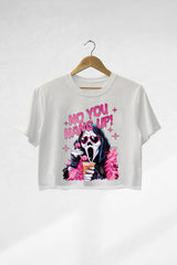 No You Hang Up Horror Halloween Crop Tee For Women