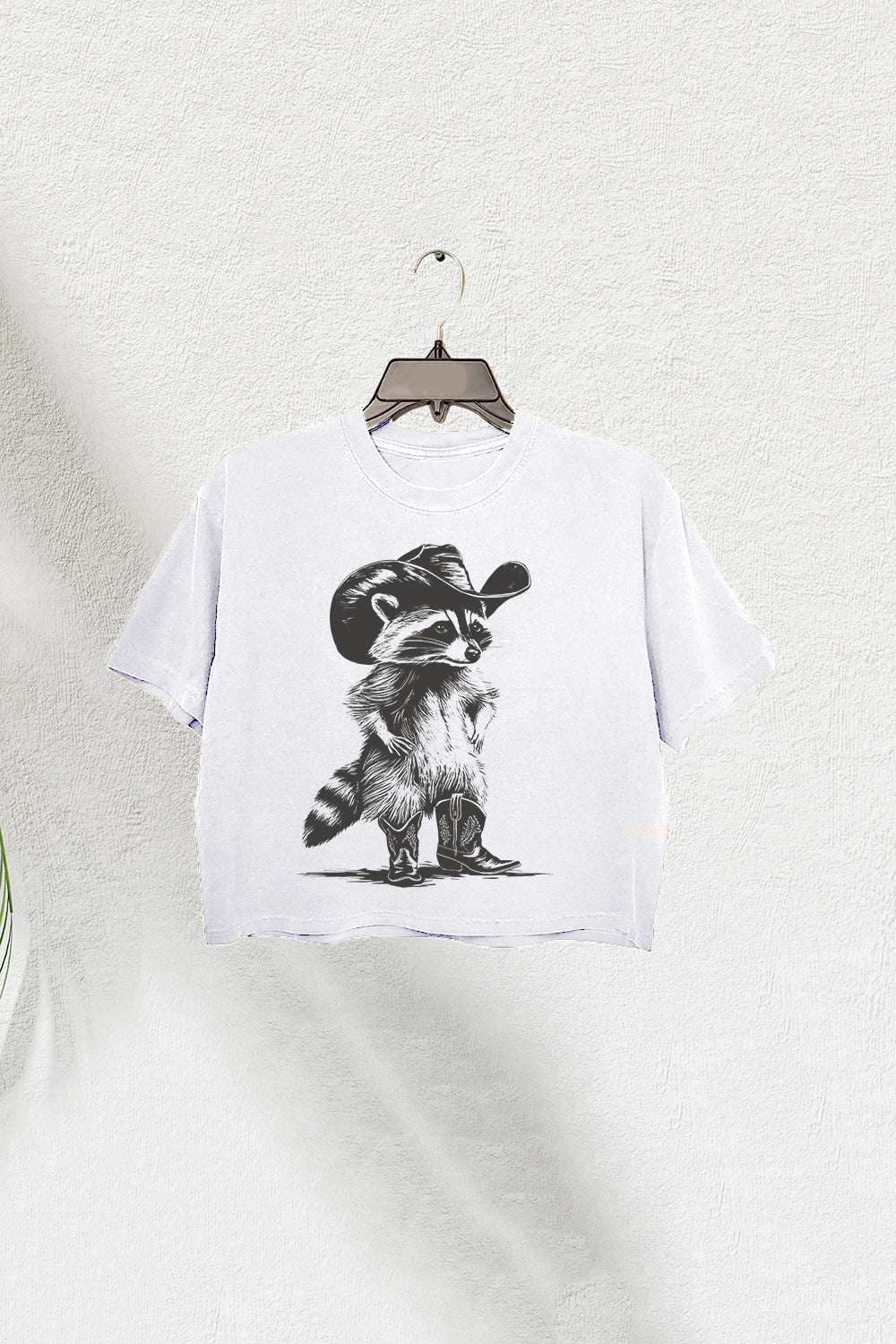 Western Cowboy Racoon Graphic Crop Tee For Women