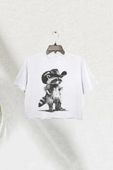 Western Cowboy Racoon Graphic Crop Tee For Women
