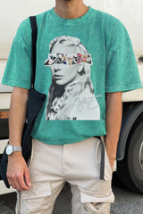 ladygaga Albums washed cotton printed short-sleeved T-shirt