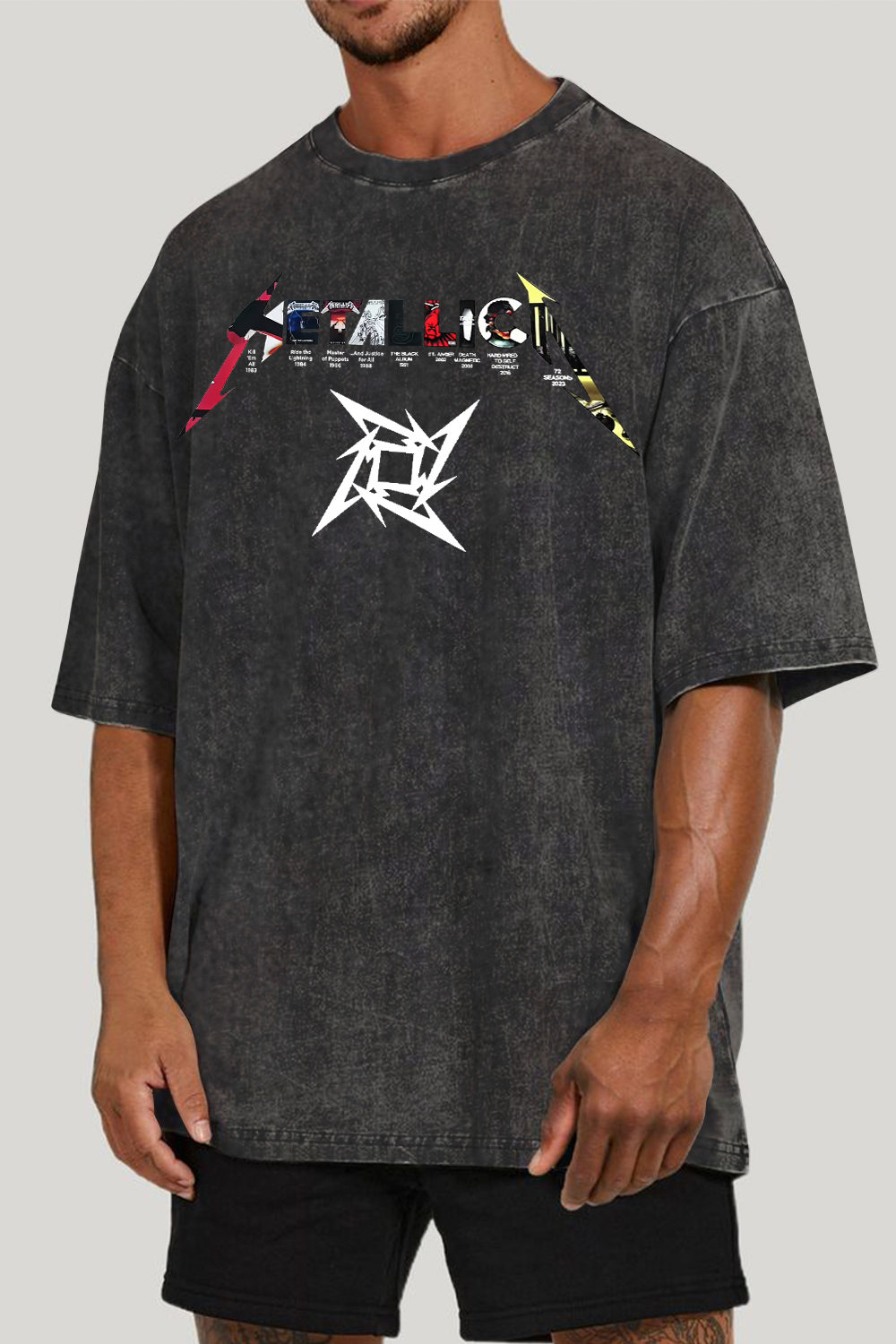 METALLICA-ALBUM washed cotton printed short-sleeved T-shirt