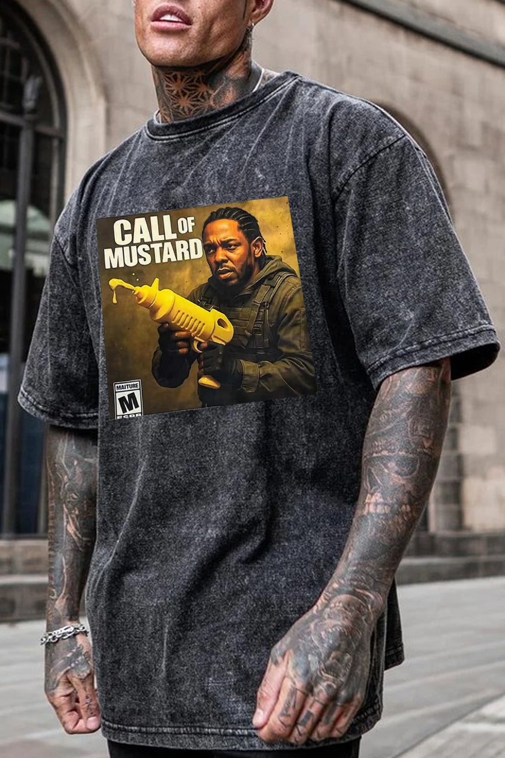 mustard kendricklamar washed cotton short-sleeved t-shirt