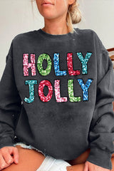 Holly Jolly Christmas Faux Sequin Sweatshirt For Women