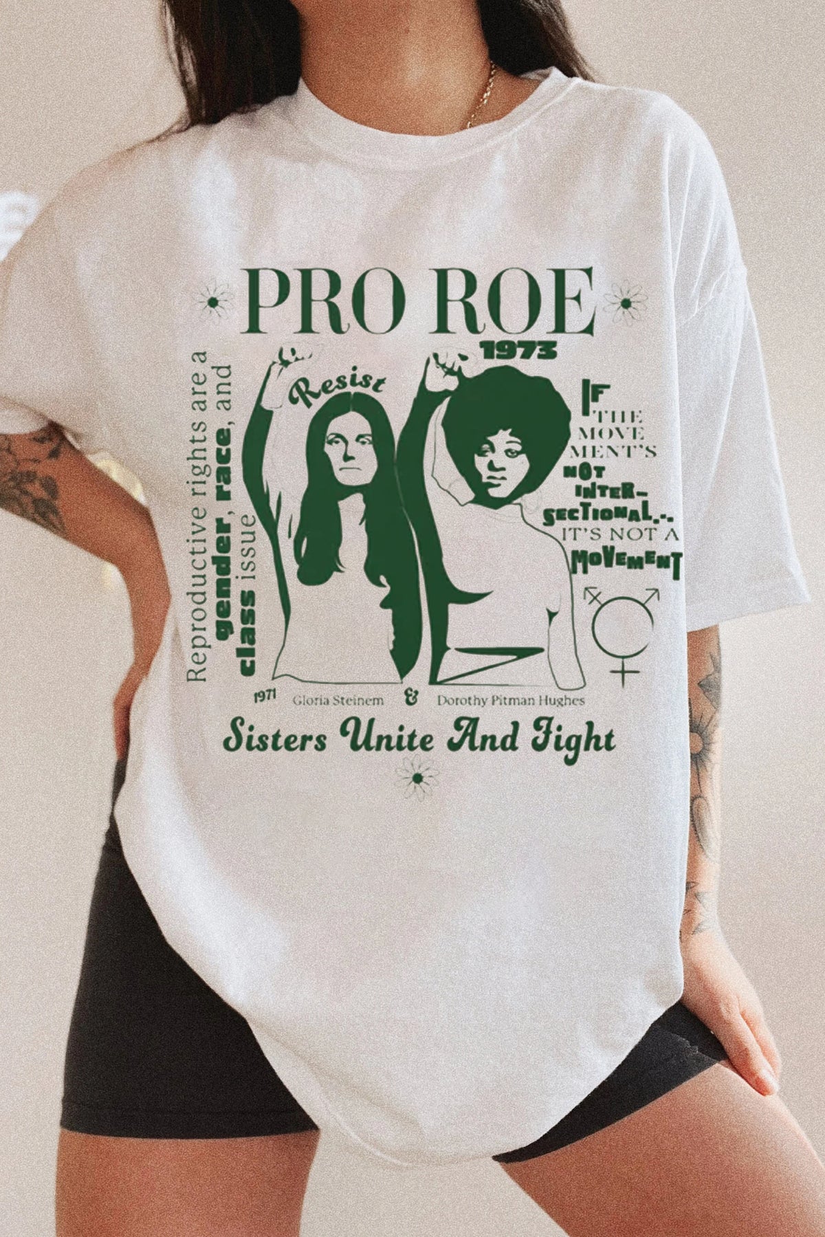 PRO ROE Unisex Ringer Gloria Steinem & Dorothy Pitman Hughes Tee For Women