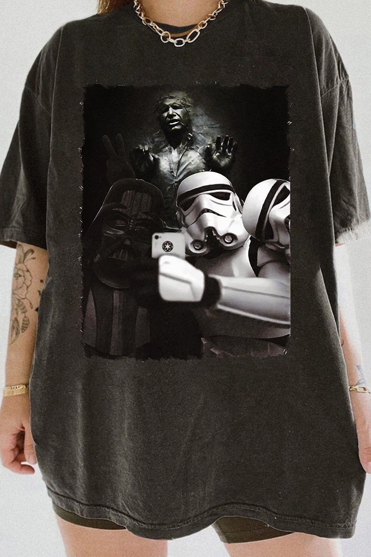 Funny Darth Vader And Storm Trooper Selfie Tee For Women