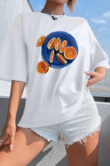 Vintage Orange Graphic Fruit Tee For Women