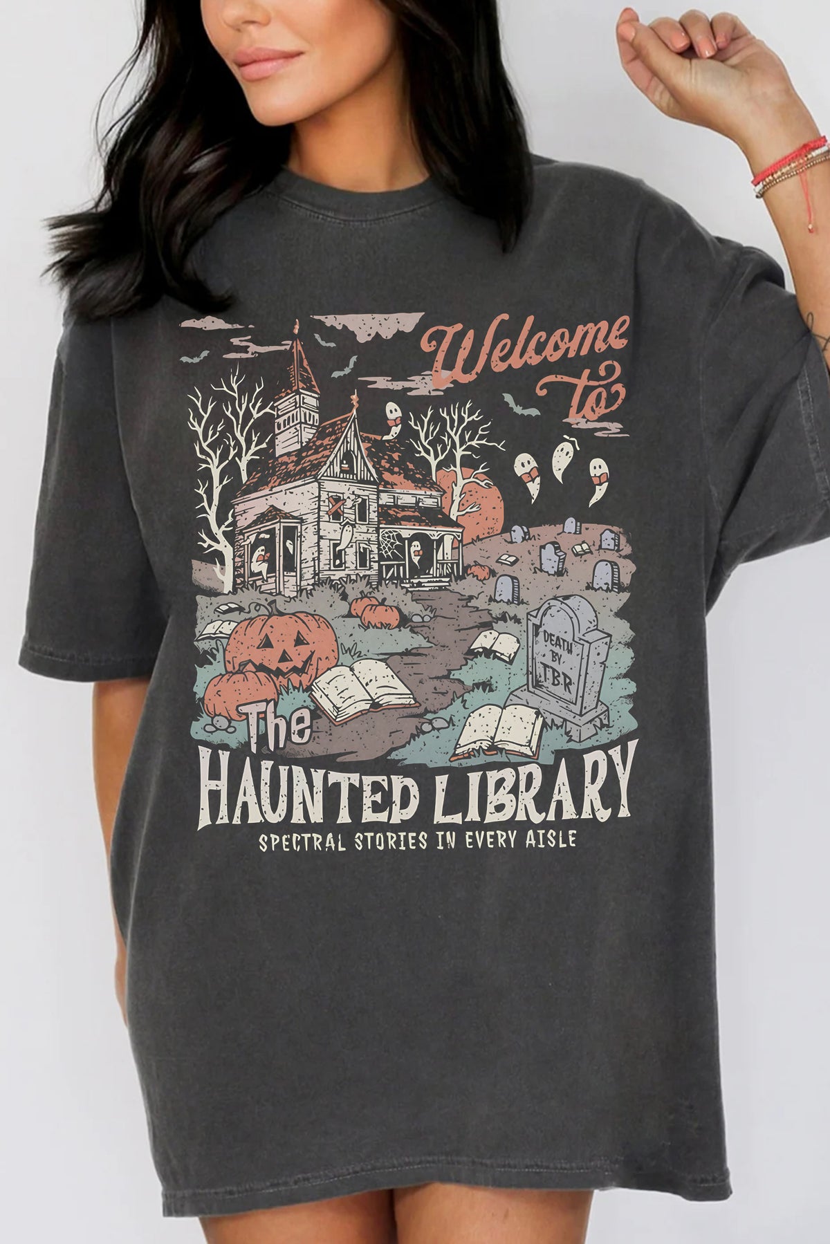 Spooky Librarian Funny Halloween Bookish Tee For Women