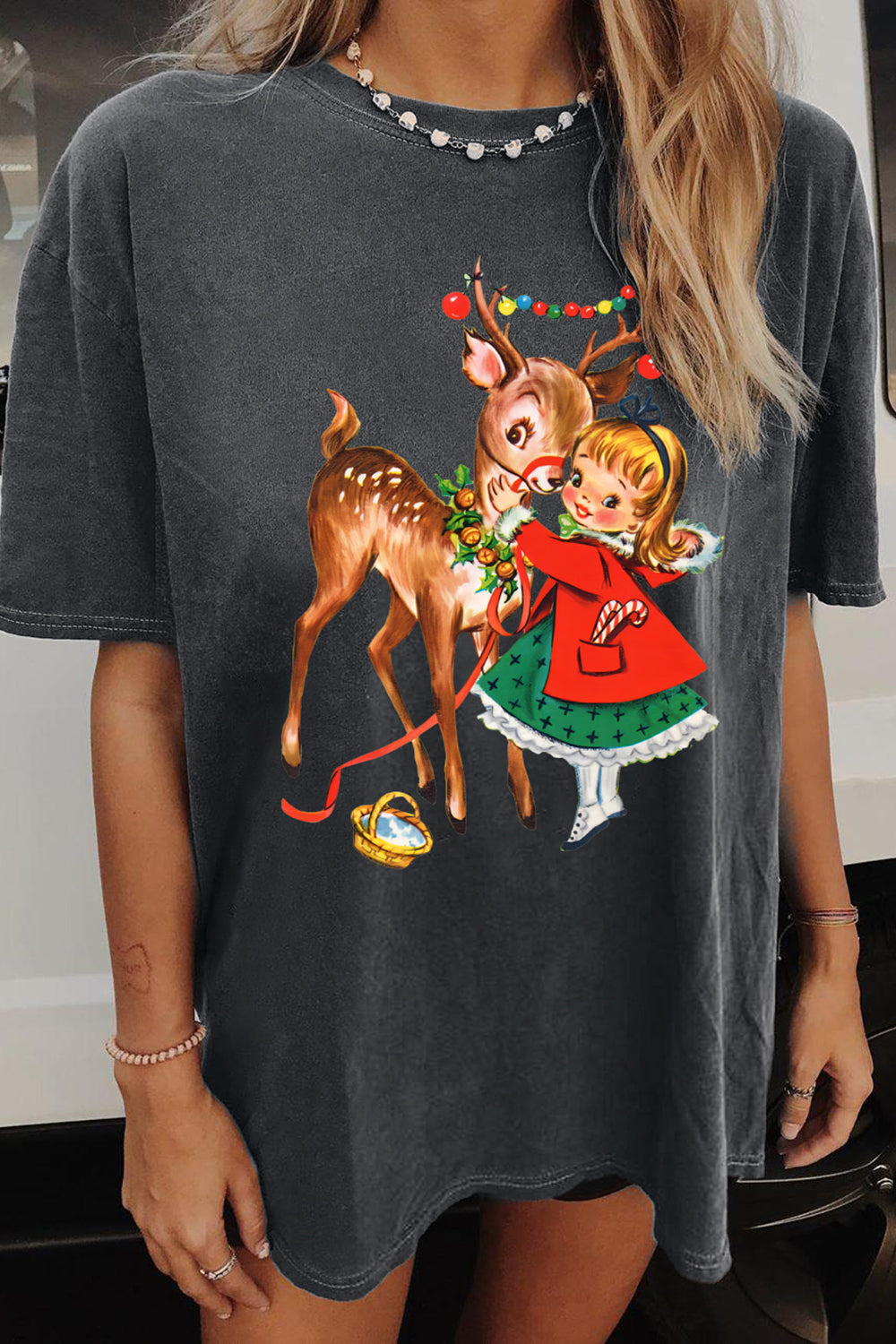 Vintage Reindeer Christmas Tee For Women