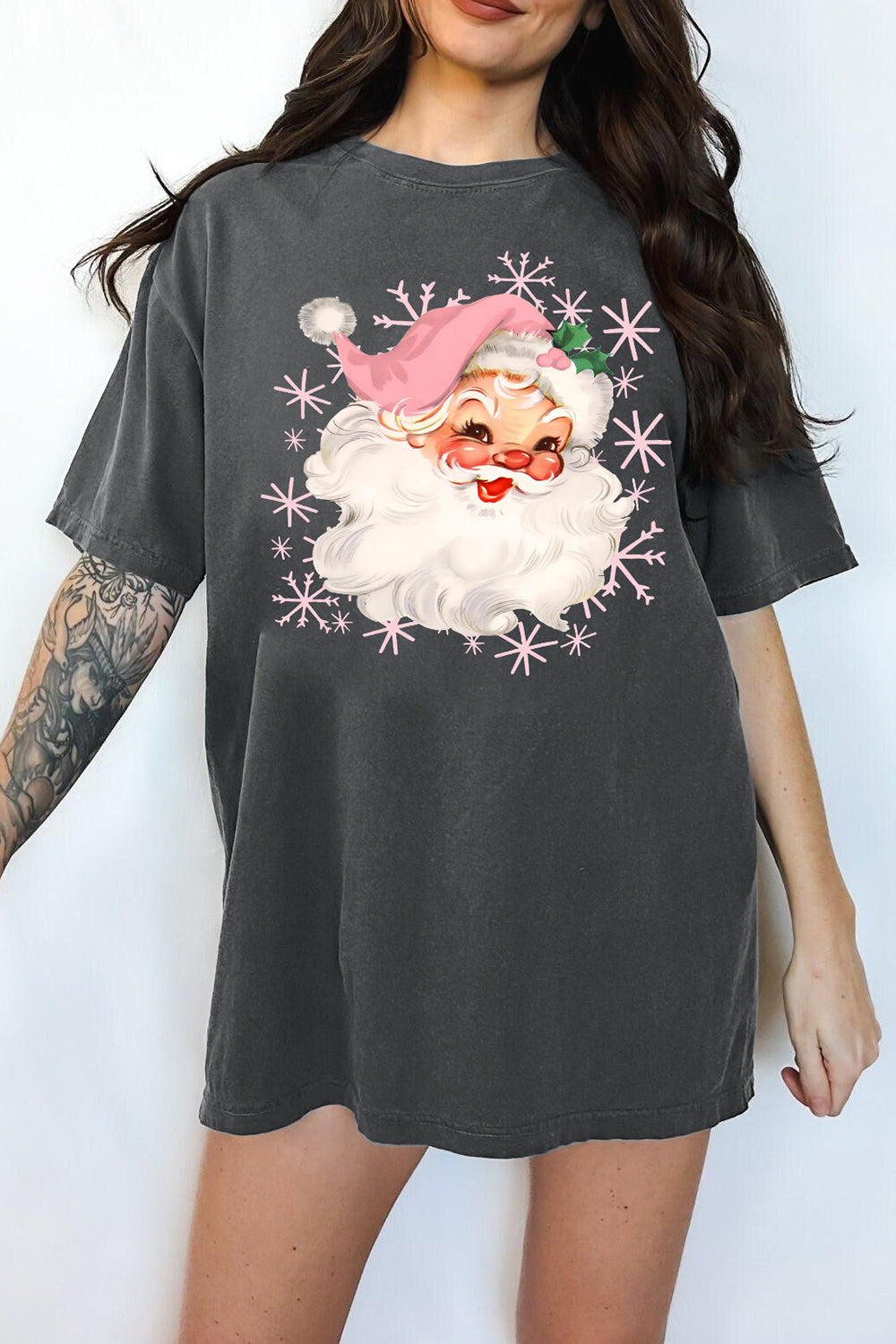 Christmas Pink Santa Hat Tee For Women