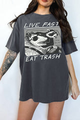 Vintage Opossum Live Fast Eat Trash 90s Style Graphic Tee For Women