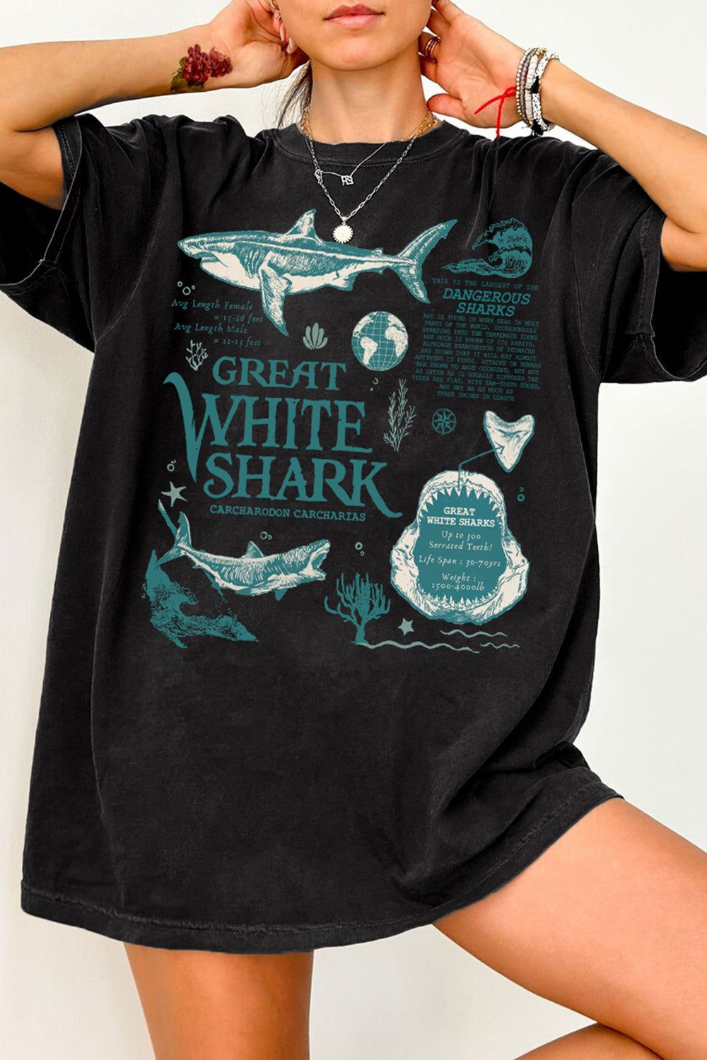 Vintage Great White Shark Sea Animal Lover Tee For Women