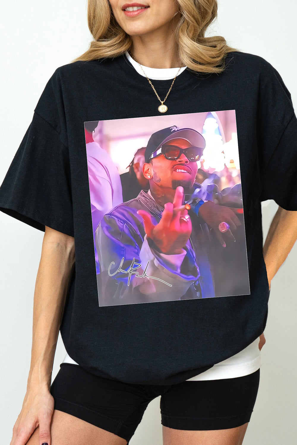 Chris Brown Breezy Tour Middle Finger Graphic Tee For Women