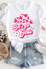 Let's Go Girls Cowboy Bachelorette Pink Printed T-shirt For Women