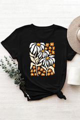 White Orange Flower Nature Print T-shirt For Women