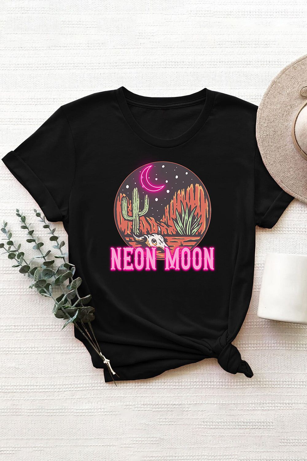 Retro Neon Moon Western T-shirt For Women